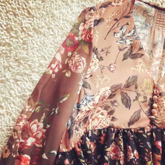 SOLD OUT Bohemian Chiffon Floral Long Sleeve Dress - Picture 11 of 11